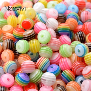 50pcs 8mm อะคริลิค ลูกปัดลาย ลูกปัด Spacer ทรงกลมสีลูกกวาดสำหรับทำเครื่องประดับ DIY อุปกรณ์งานฝีมือแฮนด์เมด