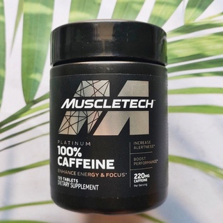 คาเฟอีน 100% Essential Series, Platinum 100% Caffeine 220 mg 125 เม็ด (muscletech) กระตุ้นร่างกายให้ตื่นตัว เพิ่มความทน