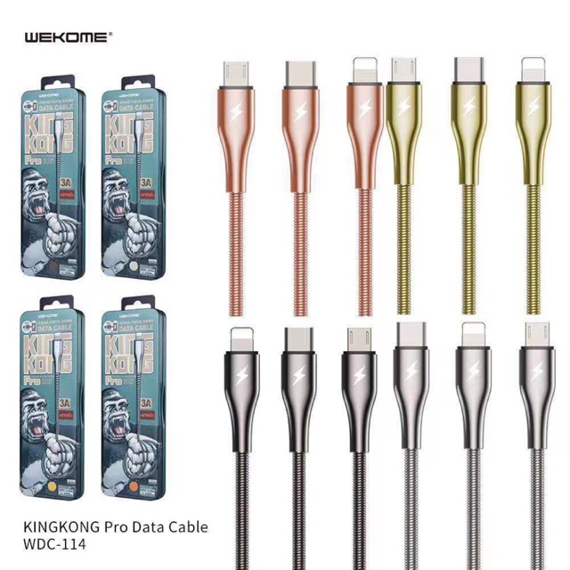 wk สายชาร์จ kingkong jc 022 สายชาร์จข้อมูลอย่สังกะสีสปริงชาร์จเร็ว 3A 5A สำหรับ type-c microางรวดเร็วโลหะผสม ip