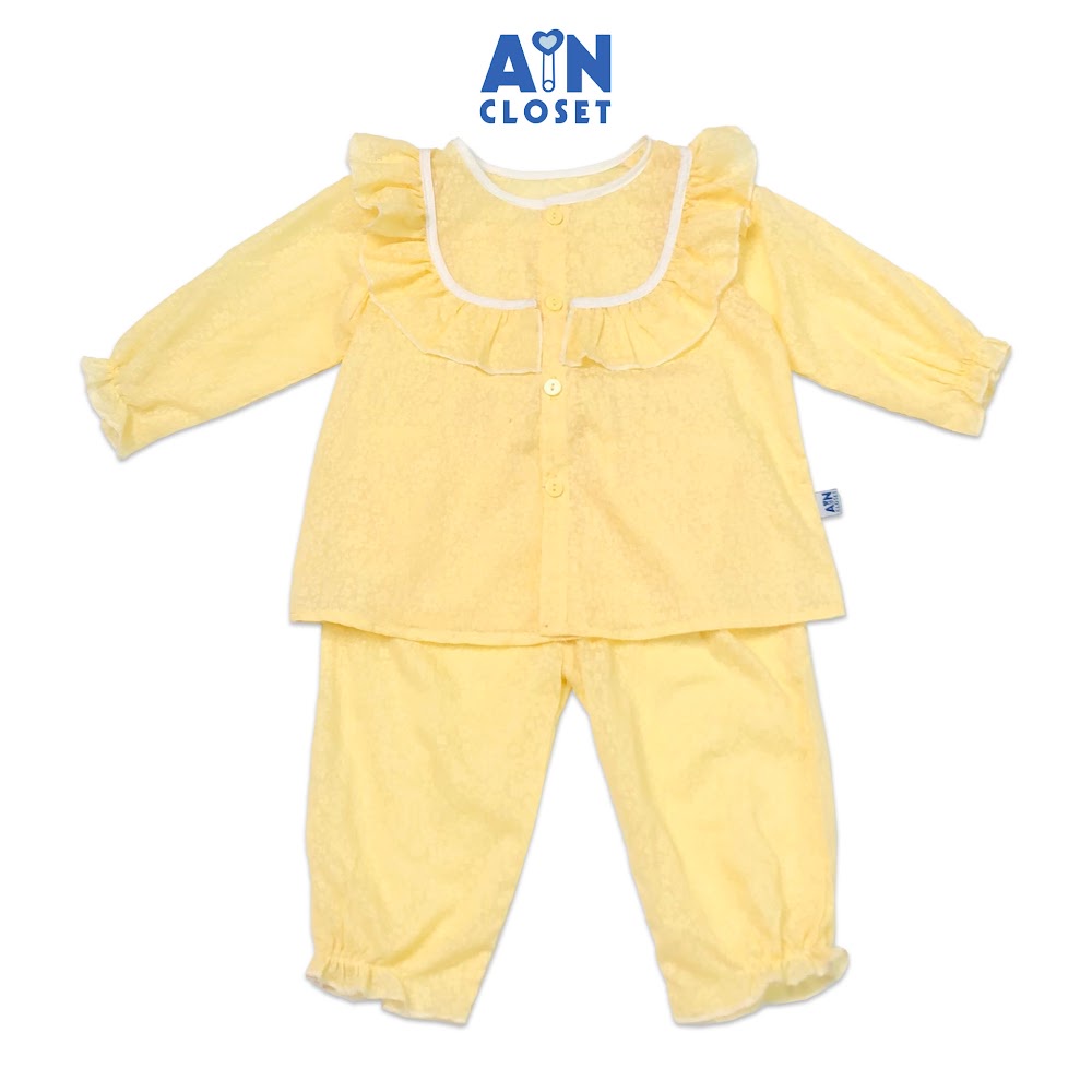 เดรสยาวเด็กผู้หญิงลายแอปริคอทสีเหลืองพิมพ์ลายโบอิเรียบ - AICDBGTZ3SRS - AIN Closet