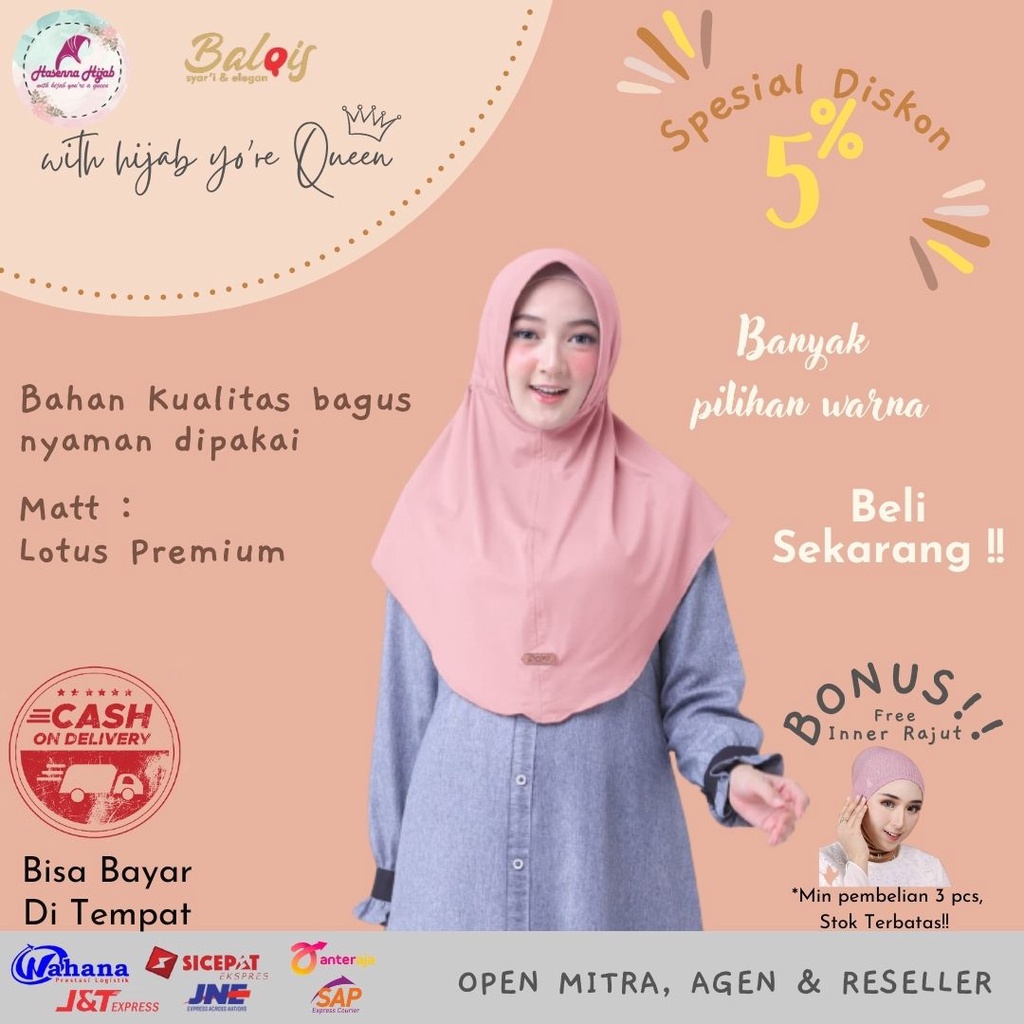 ผ้าคลุม Drawstring Hijab Bergo Alifah Mom Ped Antem Matt Lotus Premium