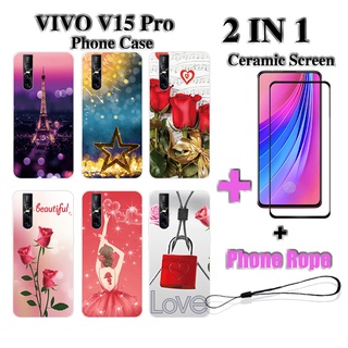 2 IN 1 เคสโทรศัพท์ VIVO V15 Pro พร้อมกระจกนิรภัยกันรอยหน้าจอ เซรามิค แบบโค้ง ฟิล์มนิรภัย โรแมนติก