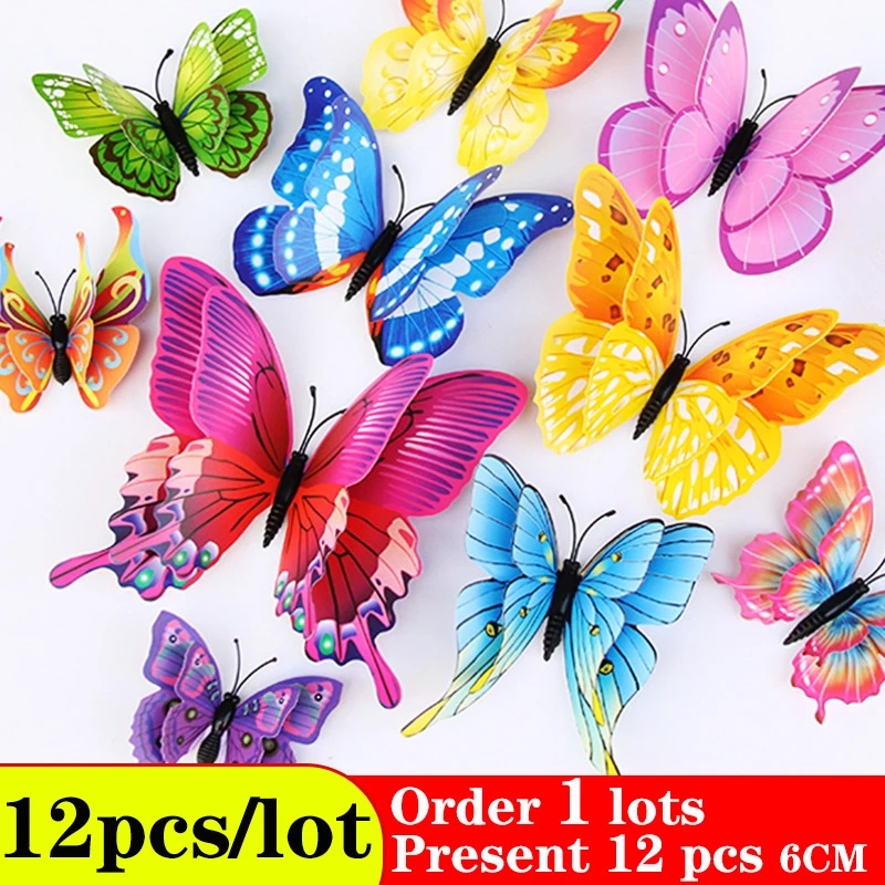 สติ๊กเกอร์แม่เหล็กติดตู้เย็นลายผีเสื้อ 3D 12ชิ้น/ชุด