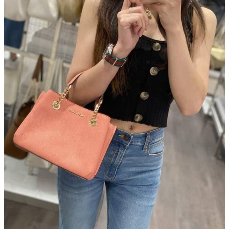 🎀 (สด-ผ่อน) ส่งฟรี กระเป๋า MK สีพีช 35S0GXZM1L Michael kors Teagen Small Messenger Leather Handbag C