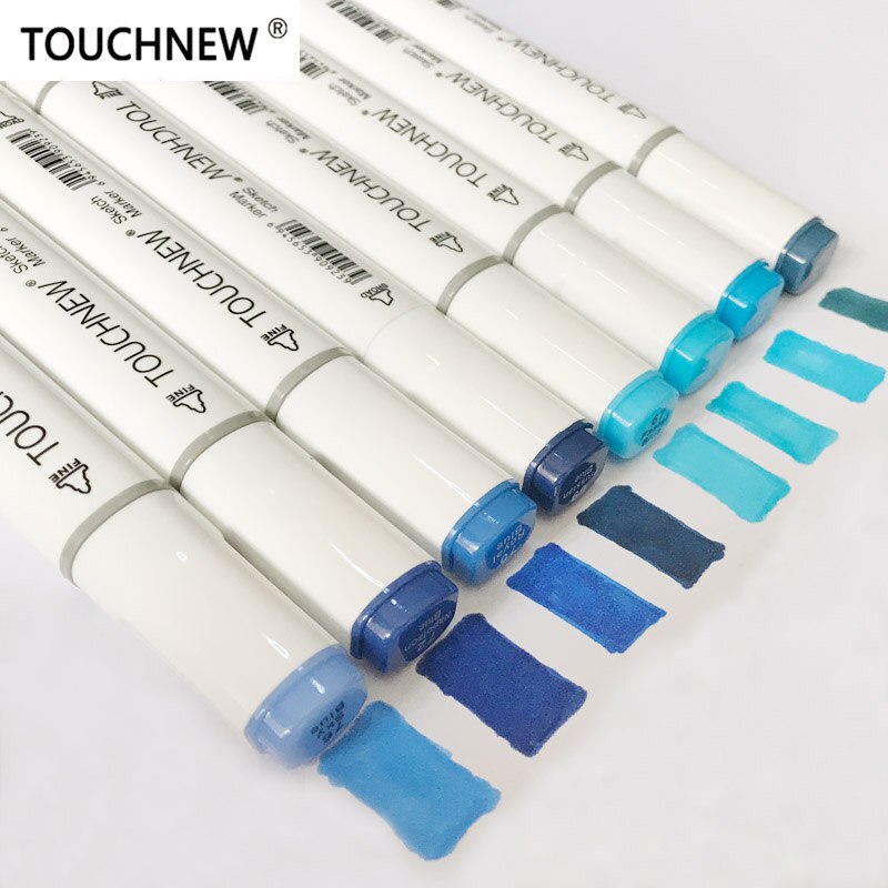 Touchnew 8 สี Blue Art Marker ชุด Sketch Markers แอลกอฮอล์สําหรับ Manga School Office ปากกาออกแบบอุปกรณ์