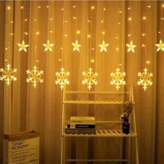 ไฟม่านตกแต่ง Curtain Decorative lights ไฟประดับ ยาว 3.5 เมตร สีสันสดใส ไฟกันน้ำ ไฟดาว+คริสต์มาส กระพริบ ไฟลายหมู่ดาว