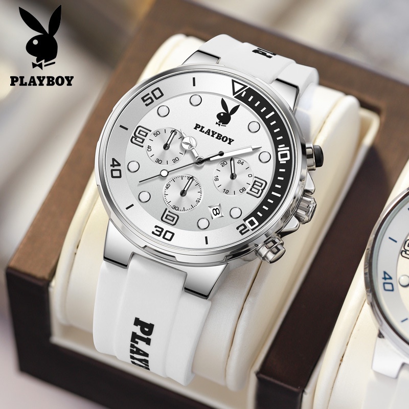 PLAYBOY (ของแท้+กล่องต้นฉบับ) 3036P มัลติฟังก์ชั่นกีฬา Chronograph Luminous นาฬิกาแฟชั่นผู้ชาย