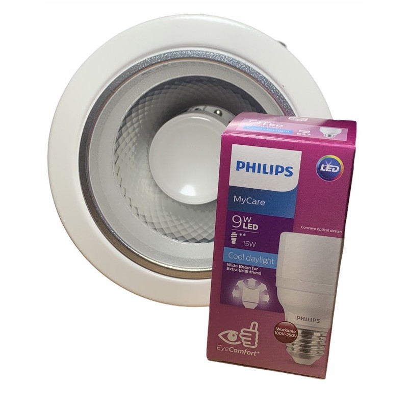 ดาวน์ไลท์ Philips Smart CFL-i Downlight E27 แถมฟรี หลอด LED Philips MyCare 9w แบบ wide beam