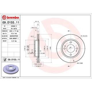 จานเบรคหน้า MITSUBISHI MIRAGE ECO CAR A05A A03A 1.0 1.2 2012- 09 D155 11 BREMBO