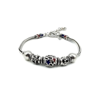 สร้อยข้อมือชาร์มลงยารูปดาว เงินแท้ 925 : DSP 925 Sterling Silver Enameled Star Charm Bracelet [CEM0112]