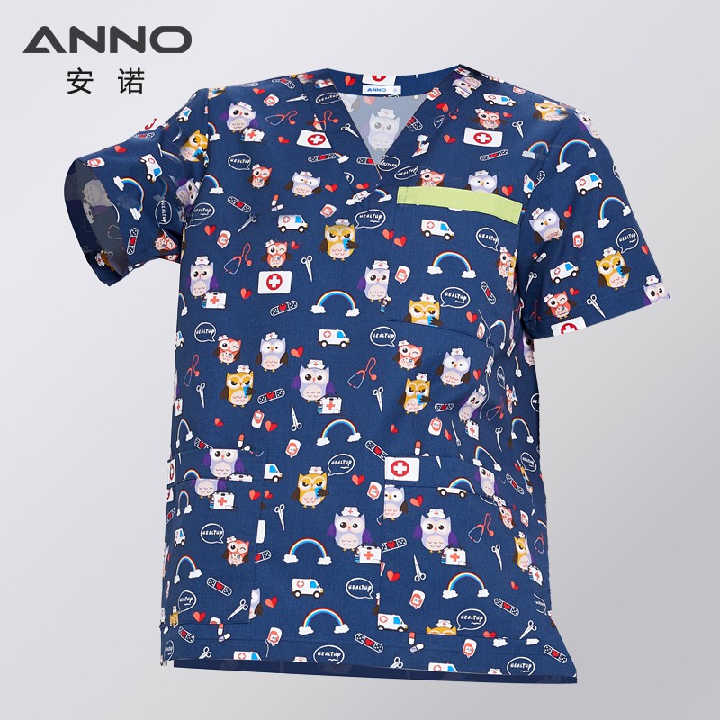 Anno เจ้าหน้าที่โรงพยาบาลเสื้อผ้าทางการแพทย์ขัดเสื้อชุดพยาบาลสําหรับชายหญิงทันตกรรมคลินิกวัสดุชุดพยาบาลเสื้อ