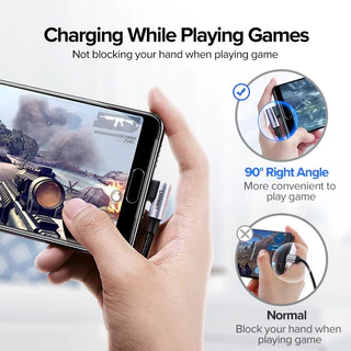 Ugreen สายชาร์จ USB C 90 องศา Type C QC ชาร์จเร็ว 2.0 3.0 สําหรับ compatible compatible for IPad Pro Samsung Galaxy LG Nintendo