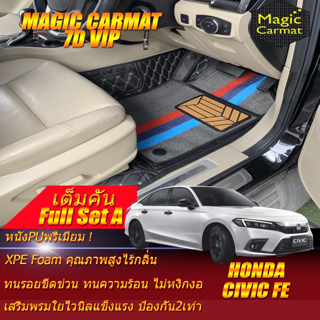 Honda Civic FE Sedan 2021-รุ่นปัจจุบัน Full Set A (เต็มคันรวมถาดท้ายรถแบบ A) พรมรถยนต์ Civic FE พรม7