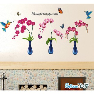 SALE Transparent wall sticker สติ๊กเกอร์ติดผนัง 3D แจกันกล้วยไม้ (กว้าง122cm.xสูง60cm.)