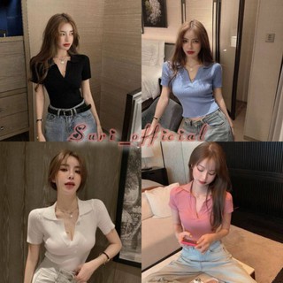 suri_official 🍓พร้อมส่ง🍓เสื้อแฟชั่นแขนสั้นคอวี #9746