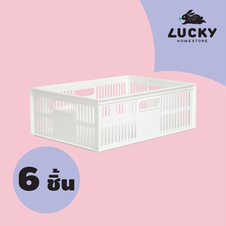 LUCKY HOME ตะกร้าพลาสติกใส่ของ DT-41 แพ็ค 6 ชิ้น ขนาด (กว้างxลึกxสูง) : 47 x 36 x 17 cm