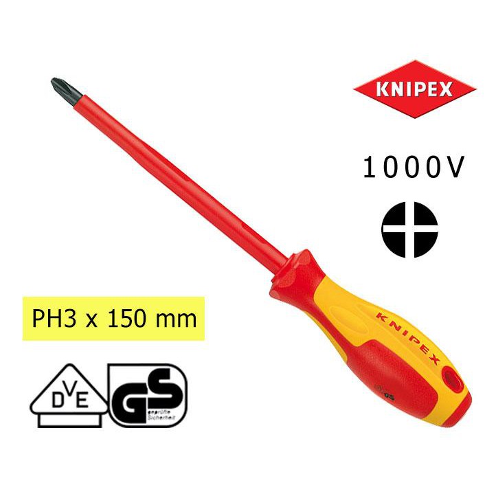 Knipex ไขควงกันไฟ VDE 1000V สำหรับสกรูหัวแฉก (ขนาด: หัว X ความยาวแกน)