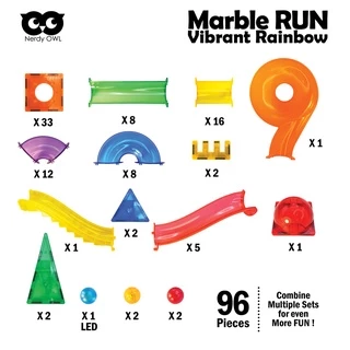 Marble Runs Vibrant Rainbow 96 Pieces ของเล่นชุดตัวต่อแม่เหล็กรางลูกแก้ว 96 ชิ้น
