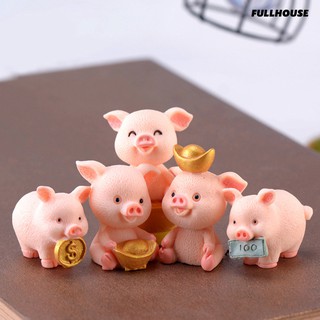 FULL→Cute Resin Money Lucky Pig Figurine Statue DIY Miniature Garden Table Ornament