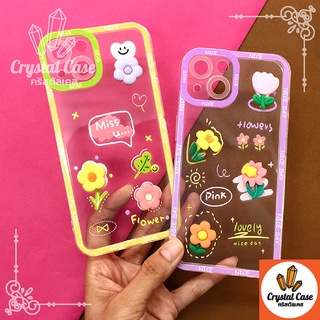 เคสมือถือนิ่มใสกันกล้อง i6+ 7 11 12 12promax ซิลิโคน TPU ติดดอกไม้นูน