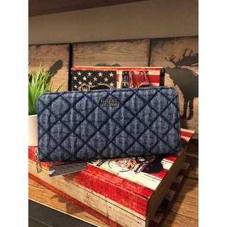 GUESS VICTORIA QUILTED DENIM ZIP WALLET