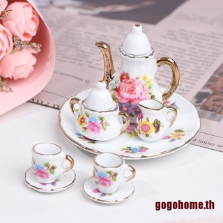 Gogo 8 ชิ้น / เซต บ้านตุ๊กตา ครัว ดอกไม้ พิมพ์ พอร์ซเลน กาแฟจิ๋ว