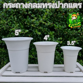 กระถางกลมหนา‼️ทรงสูงปากแตร สีขาว3.5"/4"/5"