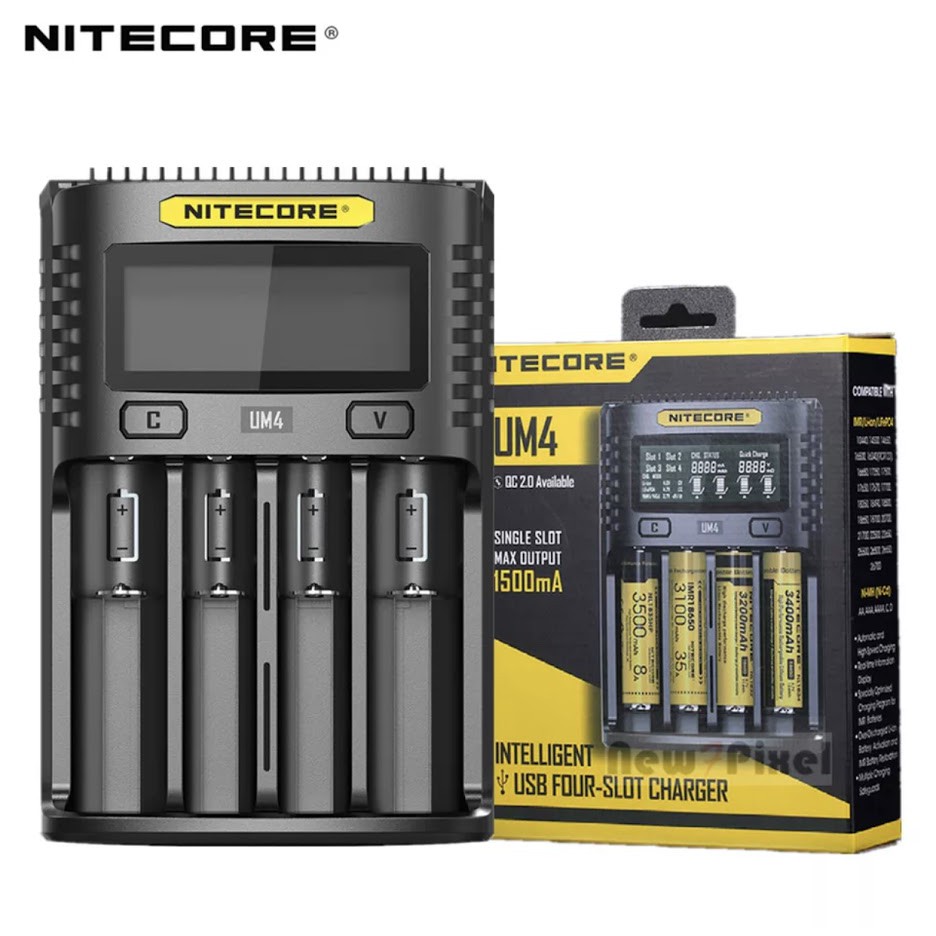 NITECORE UM4 USB สี่ช่อง QC C4 VC4 LCD Smart Charger IMR INR ICR Li-ion ...