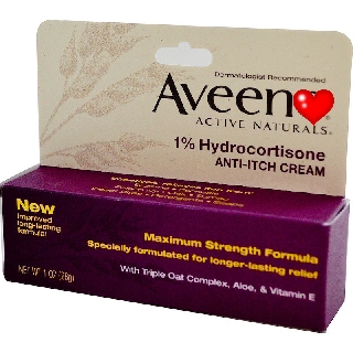 แก้คัน  อาการแพ้หน้ากากอนามัย Aveen0, Active Naturals, 1% Hydr0c0rtisone, Anti-Itch Cream, 1 oz (28 g)