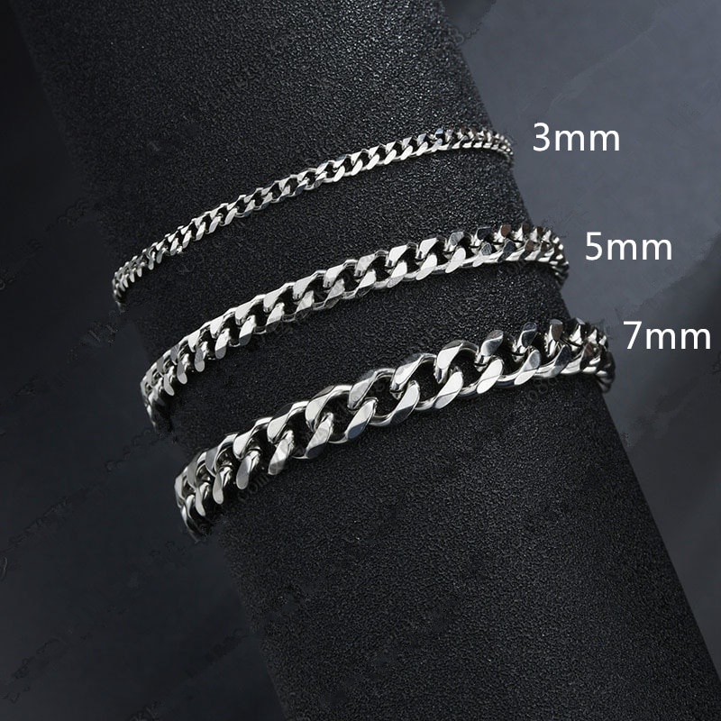 3 สี 3/5/7 มม. อินเทรนด์ คิวบา โซ่ บุรุษ เชื่อมโยง สร้อยข้อมือโซ่ สเตนเลส สําหรับผู้ชาย ผู้หญิง เครื่องประดับ
