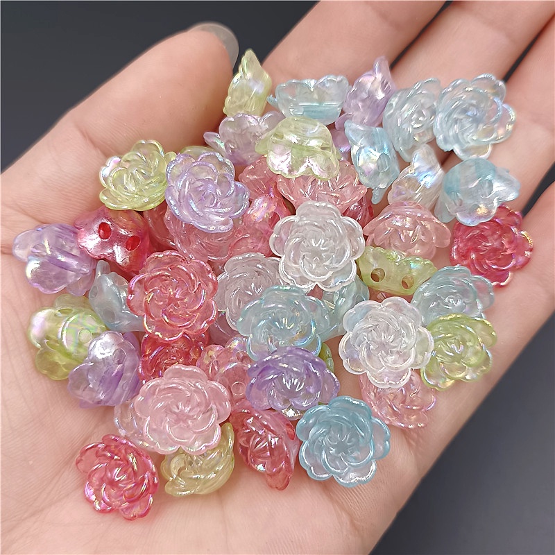 20-100 ชิ้นอะคริลิค AB สี Double Hole ดอกไม้ลูกปัดหลวม Charms DIY Crafted