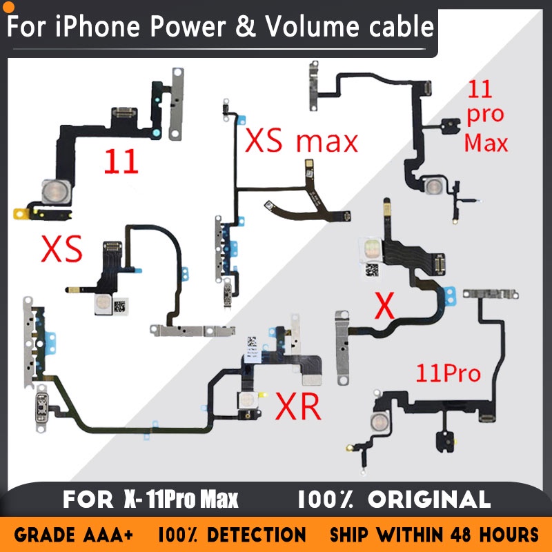 Power Volume Flex สําหรับ iPhone X XR XS Max 11 11 Pro 11Pro Max Mute และ Volume ปุ่มสวิทช์ Key Power Flex สายอะไหล่โลหะ