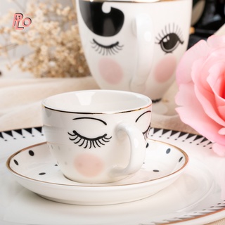 Miss Etoile Espresso Cup W/Saucer Eyes &amp; Dots : EC009 | ชุดถ้ายน้ำชาเซรามิคขนาดเล็ก ตกแต่งลายสวยๆน่ารักๆ