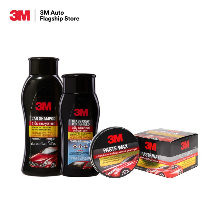 3M Set แชมพูล้างรถ ขนาด 400ml. PN39000LT + เคลือบกระจกป้องกันหยดน้ำเกาะ PN08889LT + เคลือบเงารถยนต์ 