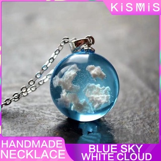 เครื่องประดับ สร้อยคอ จี้เรซิ่น รูปก้อนเมฆ หินโก สีฟ้า และสีขาว แบบสร้างสรรค์