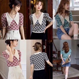 [พร้อมส่ง]เสื้อไหมพรมคอบัว เสื้อครอป แขนสั่น แฟชั่นใหม่ล่าสุด ปังปังแม่*B200