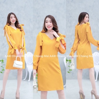 hbstation.shop เสื้อผ้าผู้หญิง Dressออกงาน สีเหลือง พร้อมส่ง