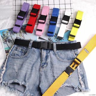 Women Men Square Simple Versatile Plastic Buckle Woven Canvas Nylon Belt