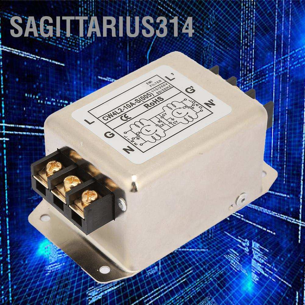 Sagittarius314 115V/250V 10A 50/60Hz Single/Dual Pole Single-Phase Power Line EMI Filter Terminal