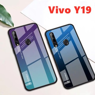 พร้อมส่งทันที Case Vivo Y19 เคสกระจกสองสี เคสเงาไล่สี สีกระจกเทมเปอร์ปลอกแก้วฝาหลังกันชน ขอบนิ่ม TPU CASE