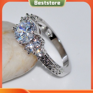 BSM1_Women Luxury White Sapphire Rhinestone Wedding Cupronickel Ring Jewelry Gift