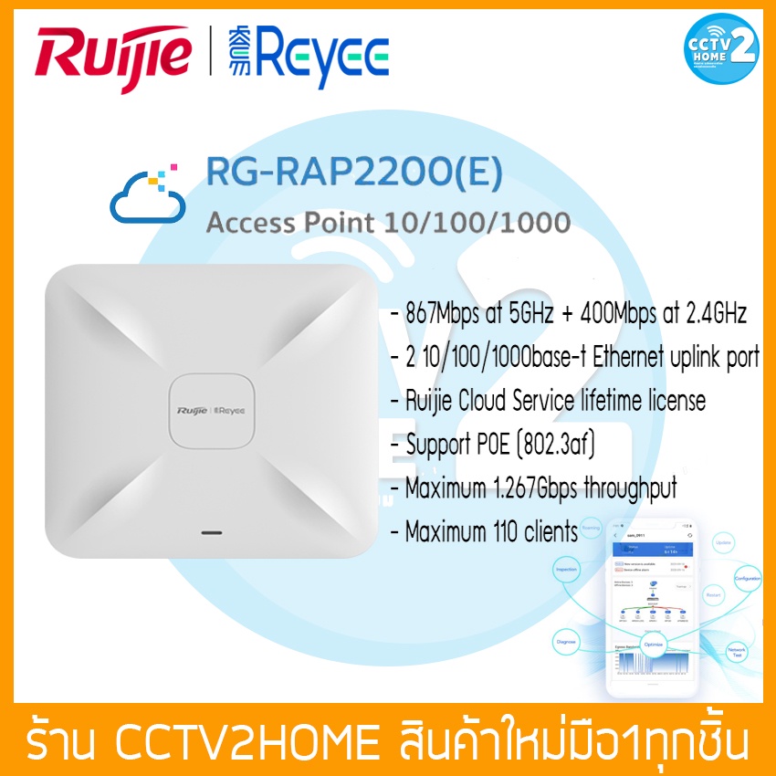 Access Point ยี่ห้อ Reyee รุ่น RG-RAP2200(E) Wireless Access Point ac Wave 2, Port Gigabit, Cloud Co