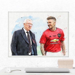 โปสเตอร์ ผ้าแคนวาส Alex Ferguson + David Beckham Manchester United แมนยู แมนเชสเตอร์ยูไนเต็ด