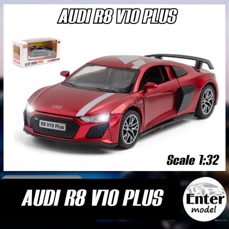 โมเดลรถเหล็ก มีเสียงมีไฟ AUDI R8 V10 PLUS ยาว15cm Scale1/32