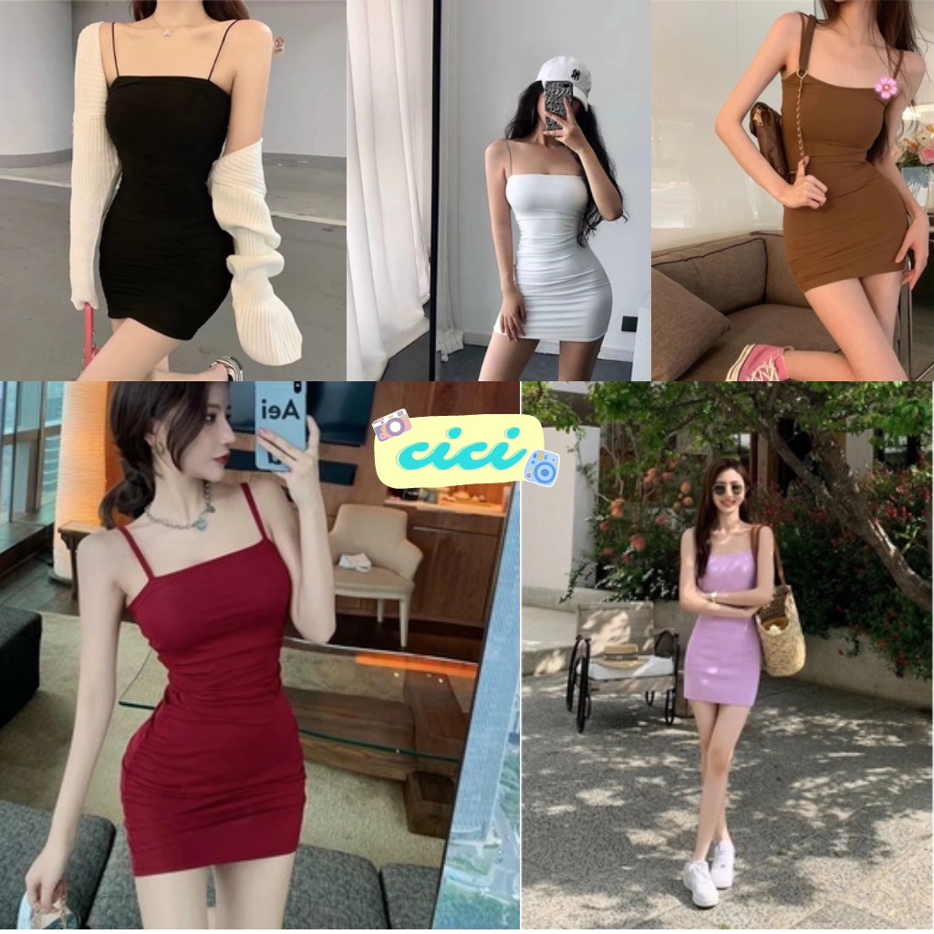 ส่งทันที Cici(NO. 2661)Knit Mini dress เดรสสั้นสายเดี่ยวไหมพรมผ้าทอร่อง เก็บทรงสวยรัดรูป