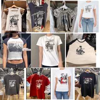 [SR-STUDIO] Brandy Melville BM 2022 เสื้อยืดแขนสั้น พิมพ์ลายกีตาร์ แฟชั่นฤดูร้อน สําหรับผู้หญิง