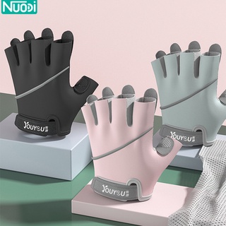 Nuodi ถุงมือฟิตเนส fitness gloves ออกกำลังกาย อุปกรณ์ฟิตเนส ยกเวท ถุงมือซิลิโคน แบบกันลื่น ถุงมือครึ่งนิ้ว คุณภาพดี