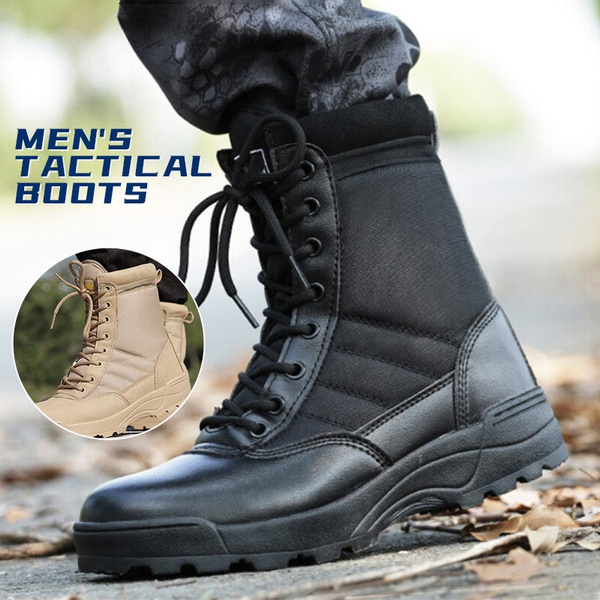 Men's Tactical Boots Anti-wear Non-slip Breathable High-top Hiking Tactical Desert Boots（Black is re