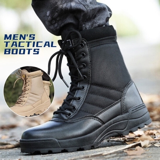 Mens Tactical Boots Anti-wear Non-slip Breathable High-top Hiking Tactical Desert Boots（Black is ready to send）