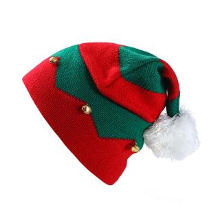 ❀INN Toddler Kids Christmas Knitted Elf Hat with Small Bells Wavy Stripes Santa Cap